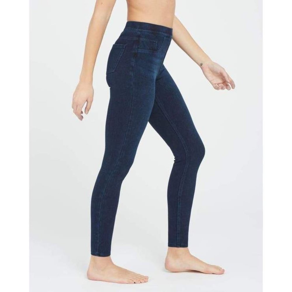 EUC SPANX JEAN-ISH ANKLE LEGGINGS DARK WASH SIZE SMALL #20018R